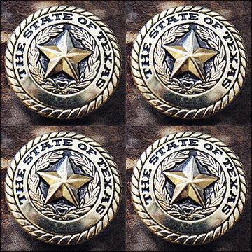 Screw Back Concho State Of Texas Star W/ Rope Edge Saddle